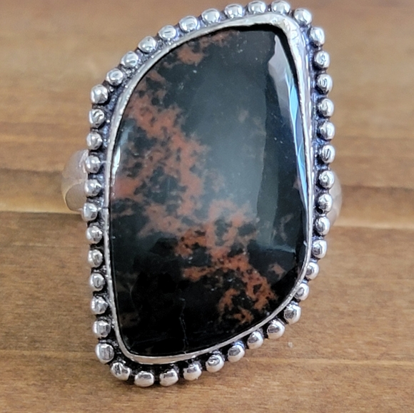 Vintage Jewelry - Indian Mahogany Jasper Gemstone Silver Ring Women Size 9 Jewelry Western Boho
